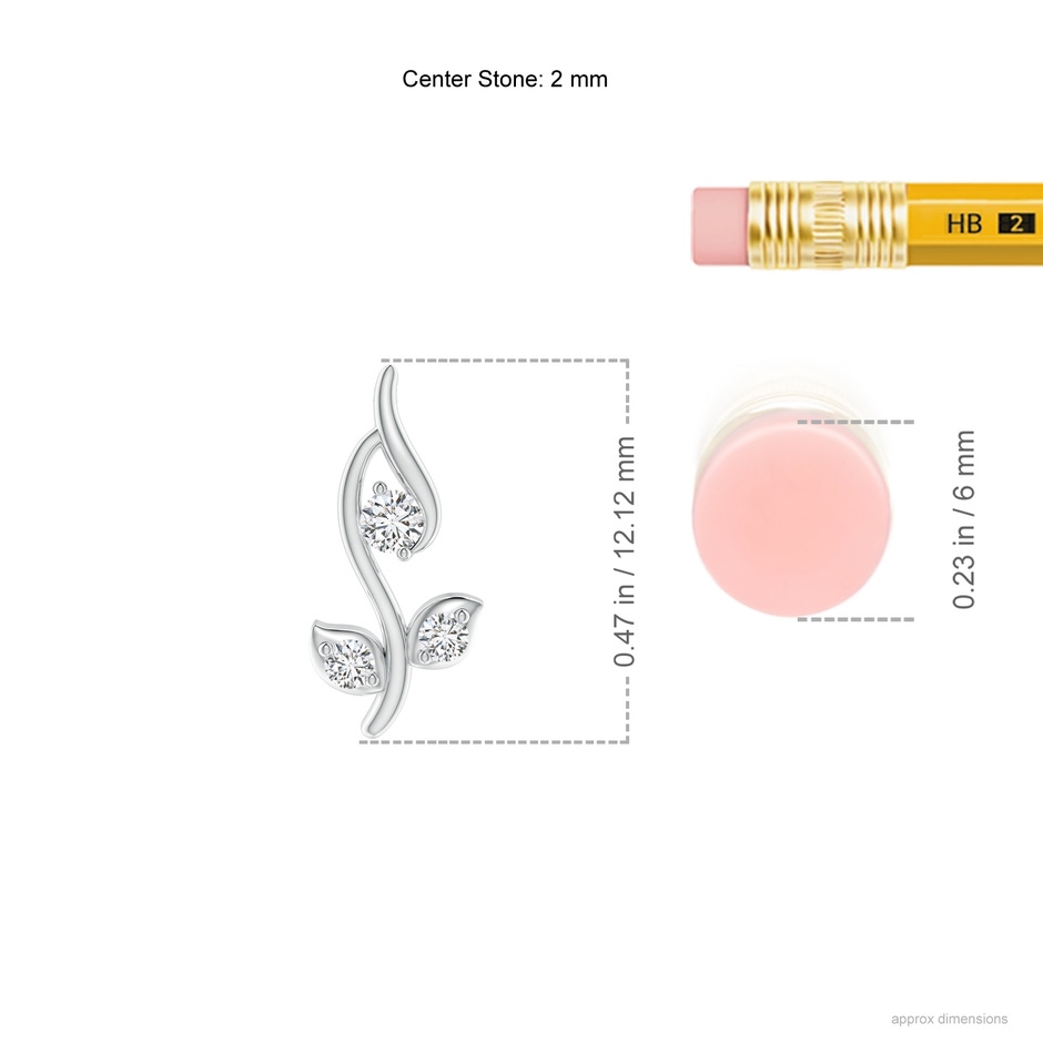 2mm HSI2 Classic Diamond Leaf and Vine Pendant in White Gold ruler