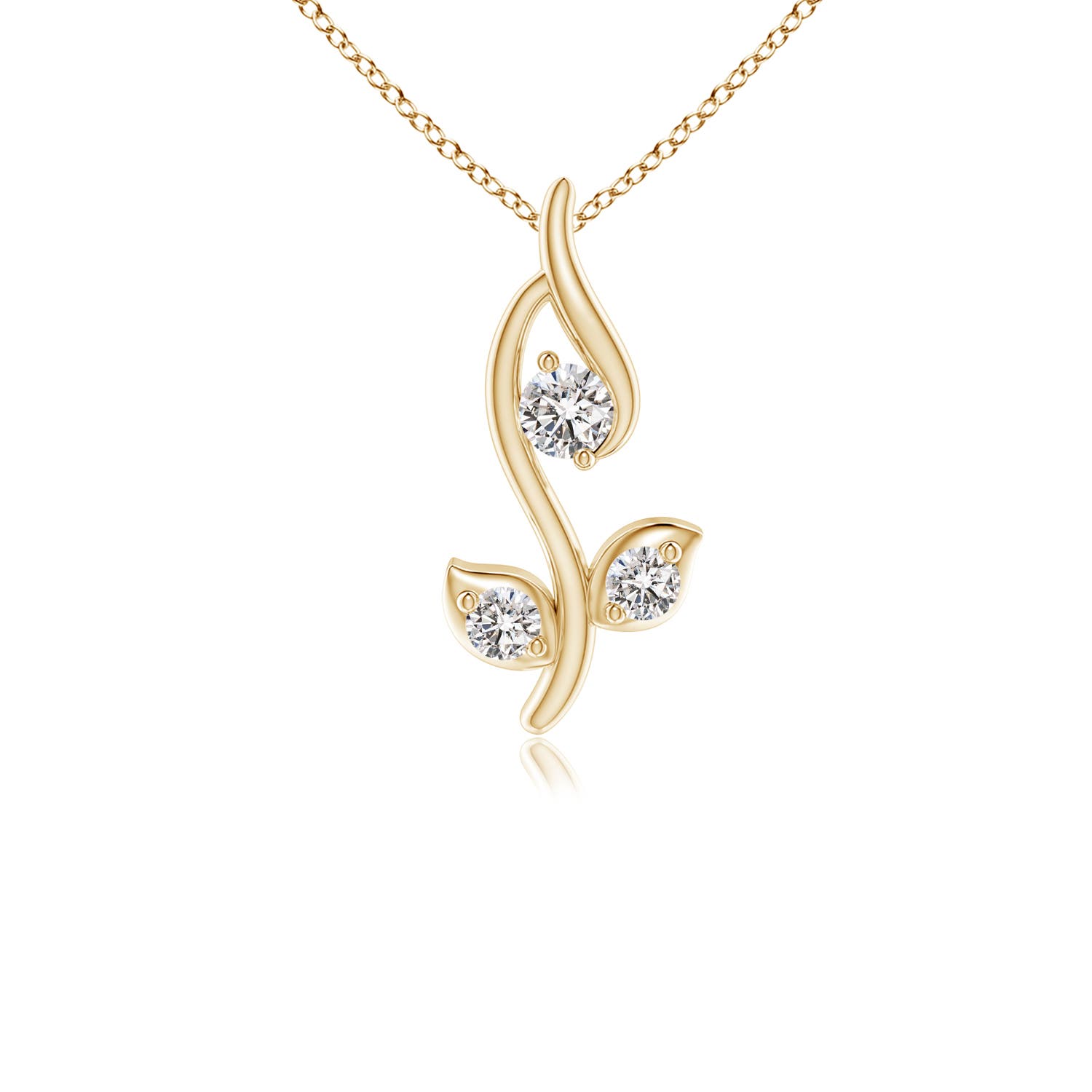2mm IJI1I2 Classic Diamond Leaf and Vine Pendant in Yellow Gold