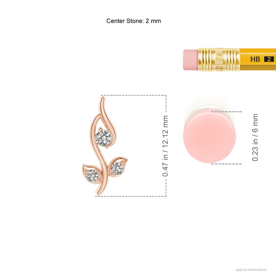 2mm KI3 Classic Diamond Leaf and Vine Pendant in Rose Gold ruler