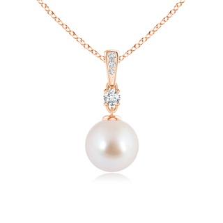 8mm AAA Japanese Akoya Pearl Pendant Necklace with Diamonds in Rose Gold