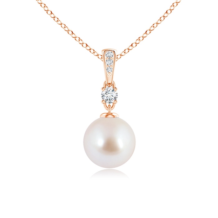 8mm AAA Japanese Akoya Pearl Pendant Necklace with Diamonds in Rose Gold 