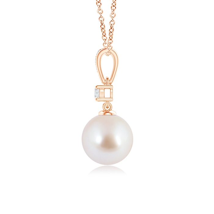 8mm AAA Japanese Akoya Pearl Pendant Necklace with Diamonds in Rose Gold product image