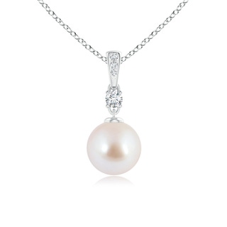 8mm AAA Japanese Akoya Pearl Pendant Necklace with Diamonds in White Gold