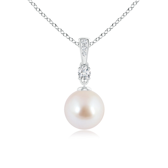 8mm AAA Japanese Akoya Pearl Pendant Necklace with Diamonds in White Gold 