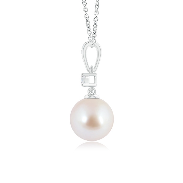 8mm AAA Japanese Akoya Pearl Pendant Necklace with Diamonds in White Gold product image