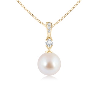 8mm AAA Japanese Akoya Pearl Pendant Necklace with Diamonds in Yellow Gold