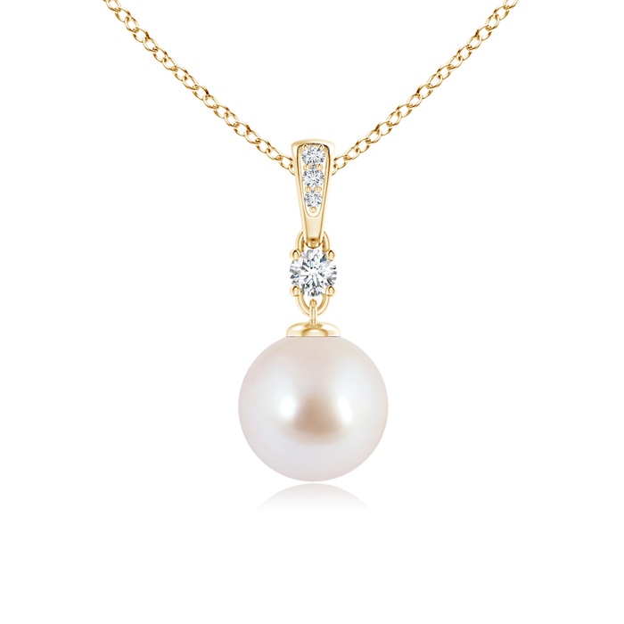 8mm AAA Japanese Akoya Pearl Pendant Necklace with Diamonds in Yellow Gold 