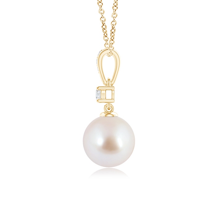 8mm AAA Japanese Akoya Pearl Pendant Necklace with Diamonds in Yellow Gold product image