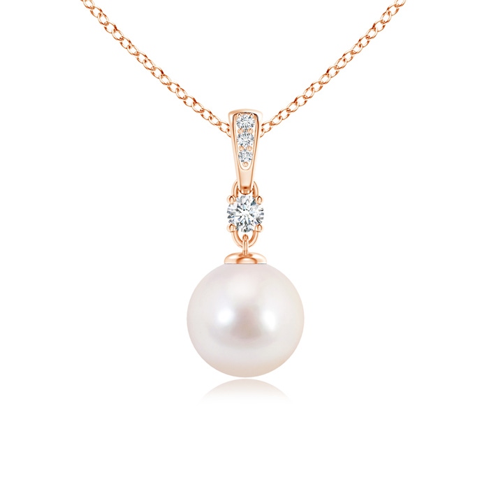 8mm AAAA Japanese Akoya Pearl Pendant Necklace with Diamonds in Rose Gold