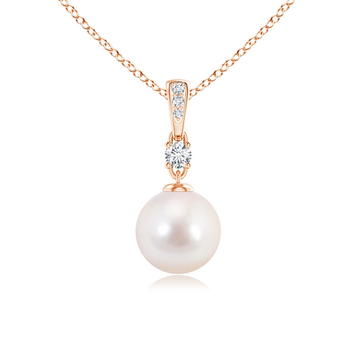 8mm AAAA Japanese Akoya Pearl Pendant Necklace with Diamonds in Rose Gold 