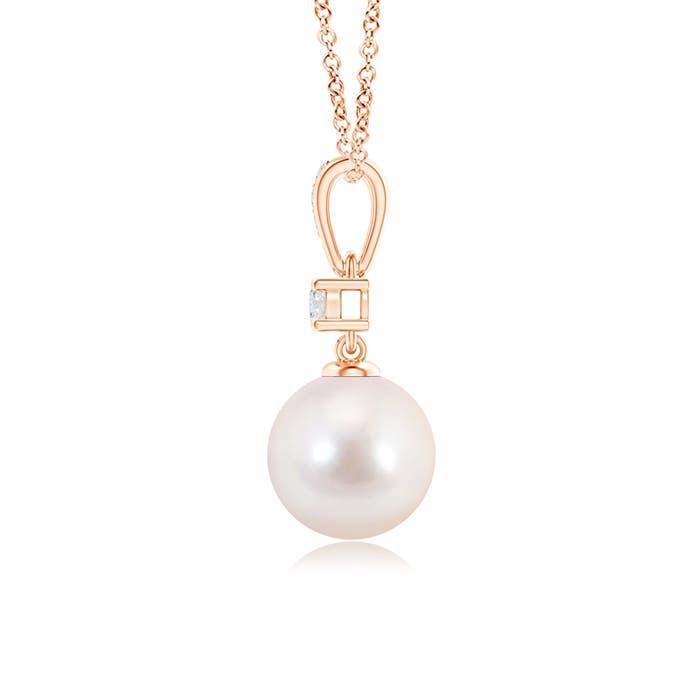 8mm AAAA Japanese Akoya Pearl Pendant Necklace with Diamonds in Rose Gold