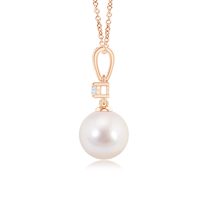 8mm AAAA Japanese Akoya Pearl Pendant Necklace with Diamonds in Rose Gold product image