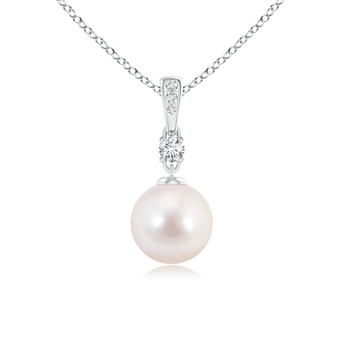 8mm AAAA Japanese Akoya Pearl Pendant Necklace with Diamonds in S999 Silver
