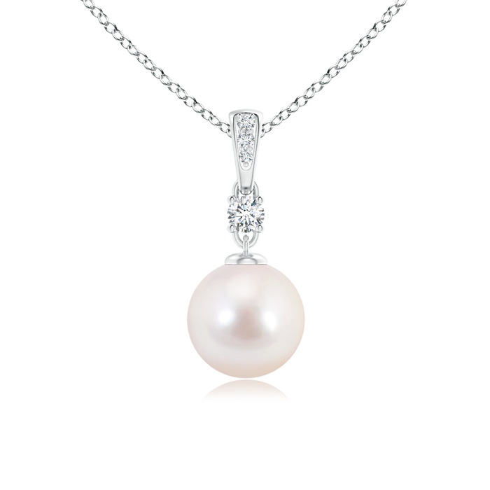 8mm AAAA Japanese Akoya Pearl Pendant Necklace with Diamonds in White Gold 