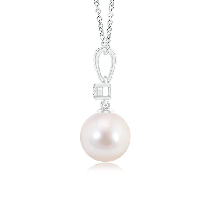 8mm AAAA Japanese Akoya Pearl Pendant Necklace with Diamonds in White Gold - side 1