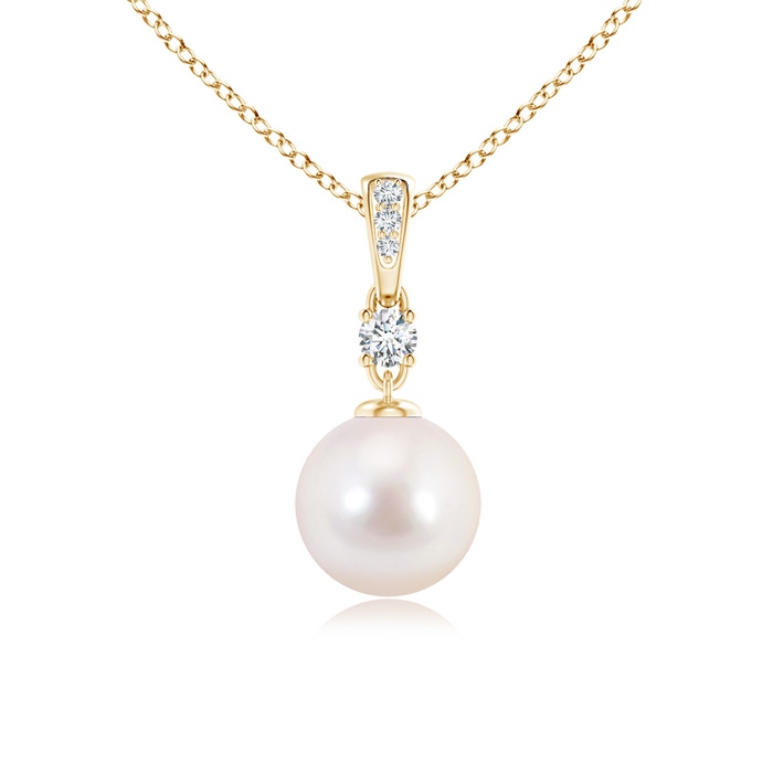 8mm AAAA Japanese Akoya Pearl Pendant Necklace with Diamonds in Yellow Gold