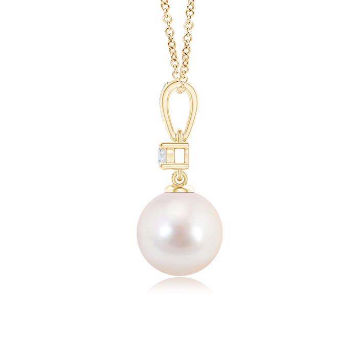 8mm AAAA Japanese Akoya Pearl Pendant Necklace with Diamonds in Yellow Gold