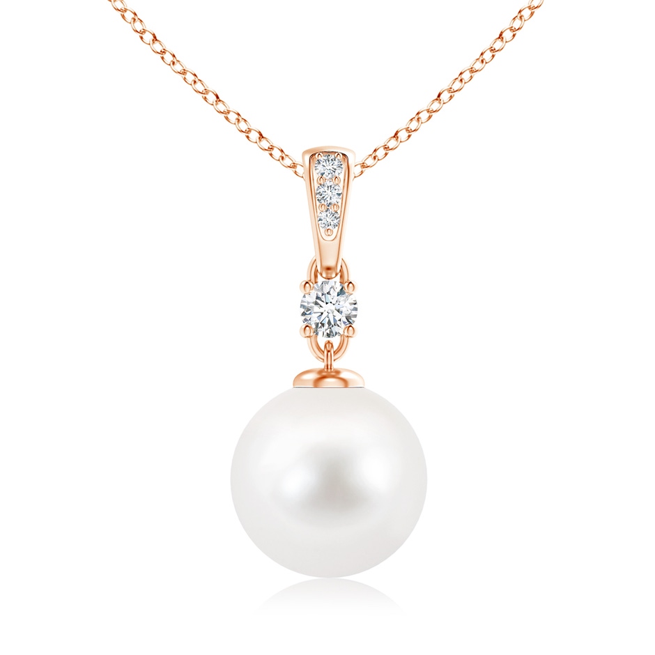10mm AA Freshwater Pearl Pendant Necklace with Diamonds in Rose Gold 