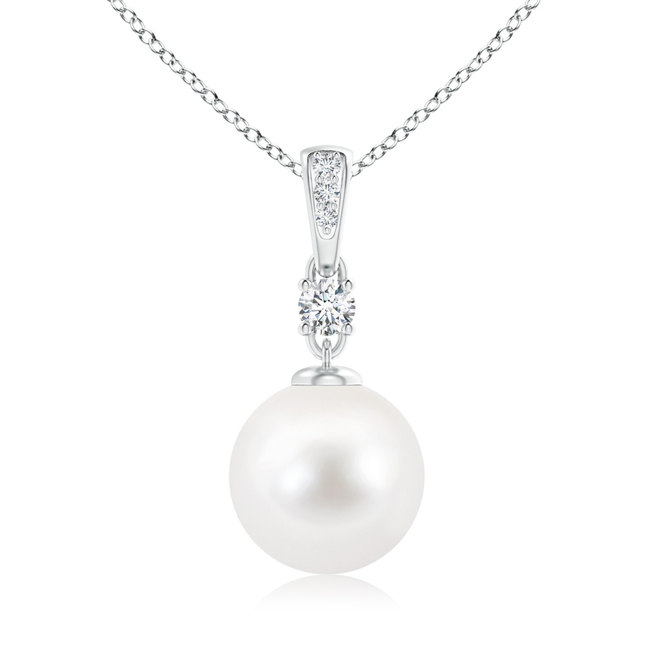 10mm AA Freshwater Pearl Pendant Necklace with Diamonds in S999 Silver 