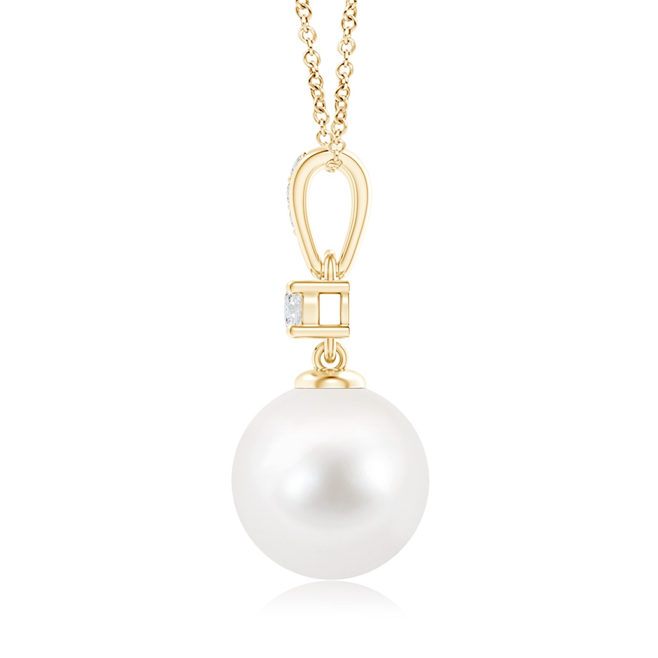 10mm AA Freshwater Pearl Pendant Necklace with Diamonds in Yellow Gold product image