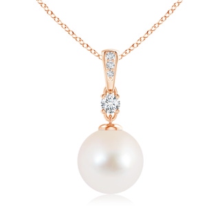 10mm AAA Freshwater Pearl Pendant Necklace with Diamonds in Rose Gold