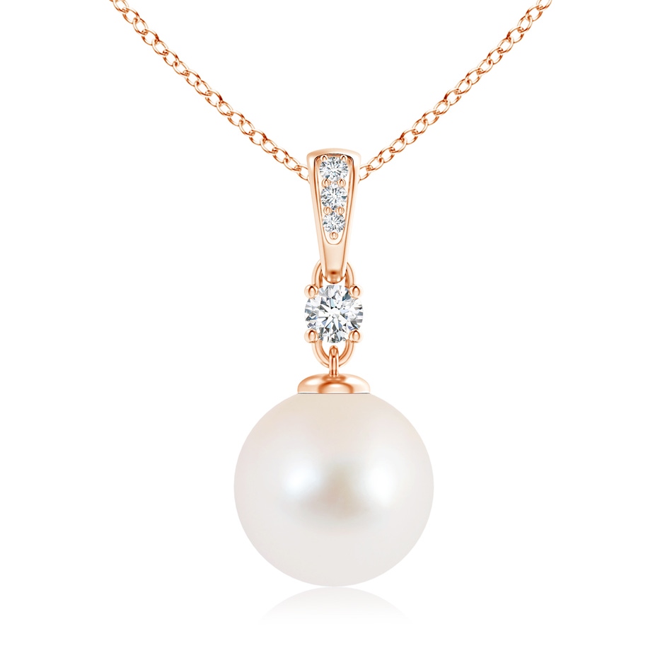 10mm AAA Freshwater Pearl Pendant Necklace with Diamonds in Rose Gold 