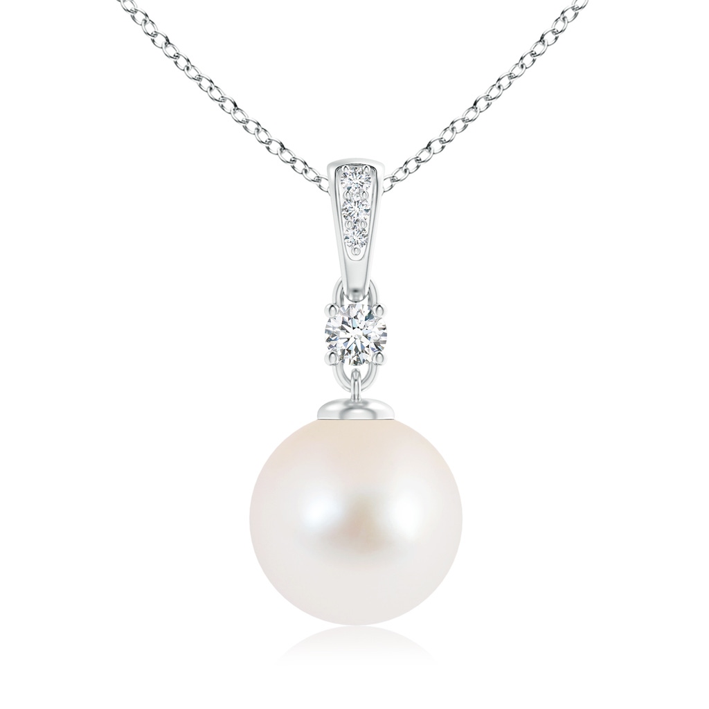 10mm AAA Freshwater Pearl Pendant Necklace with Diamonds in S999 Silver