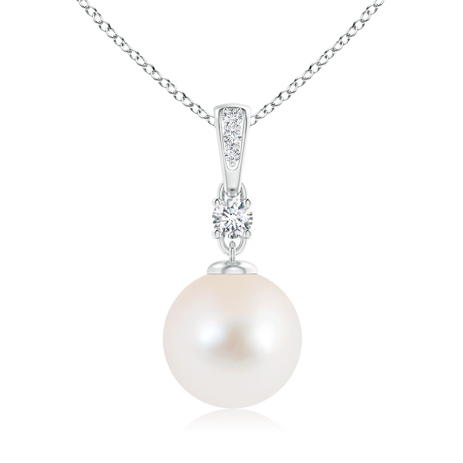 10mm AAA Freshwater Pearl Pendant Necklace with Diamonds in White Gold 