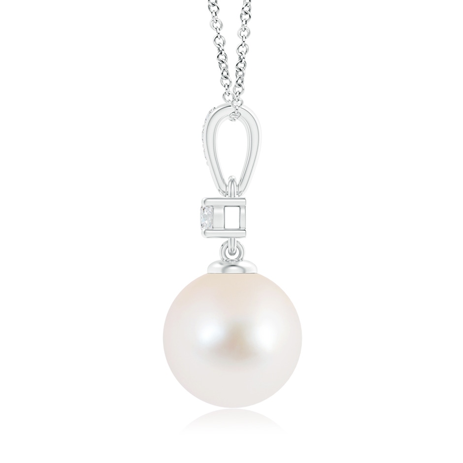 10mm AAA Freshwater Pearl Pendant Necklace with Diamonds in White Gold product image