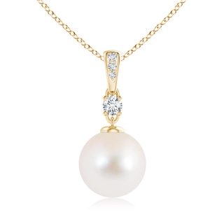 10mm AAA Freshwater Pearl Pendant Necklace with Diamonds in Yellow Gold