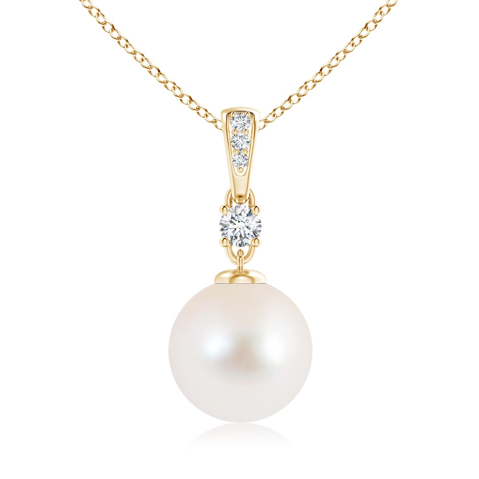 10mm AAA Freshwater Pearl Pendant Necklace with Diamonds in Yellow Gold 