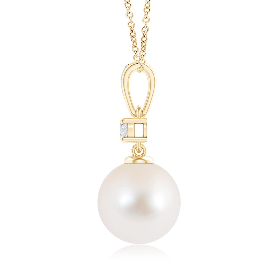 10mm AAA Freshwater Pearl Pendant Necklace with Diamonds in Yellow Gold product image