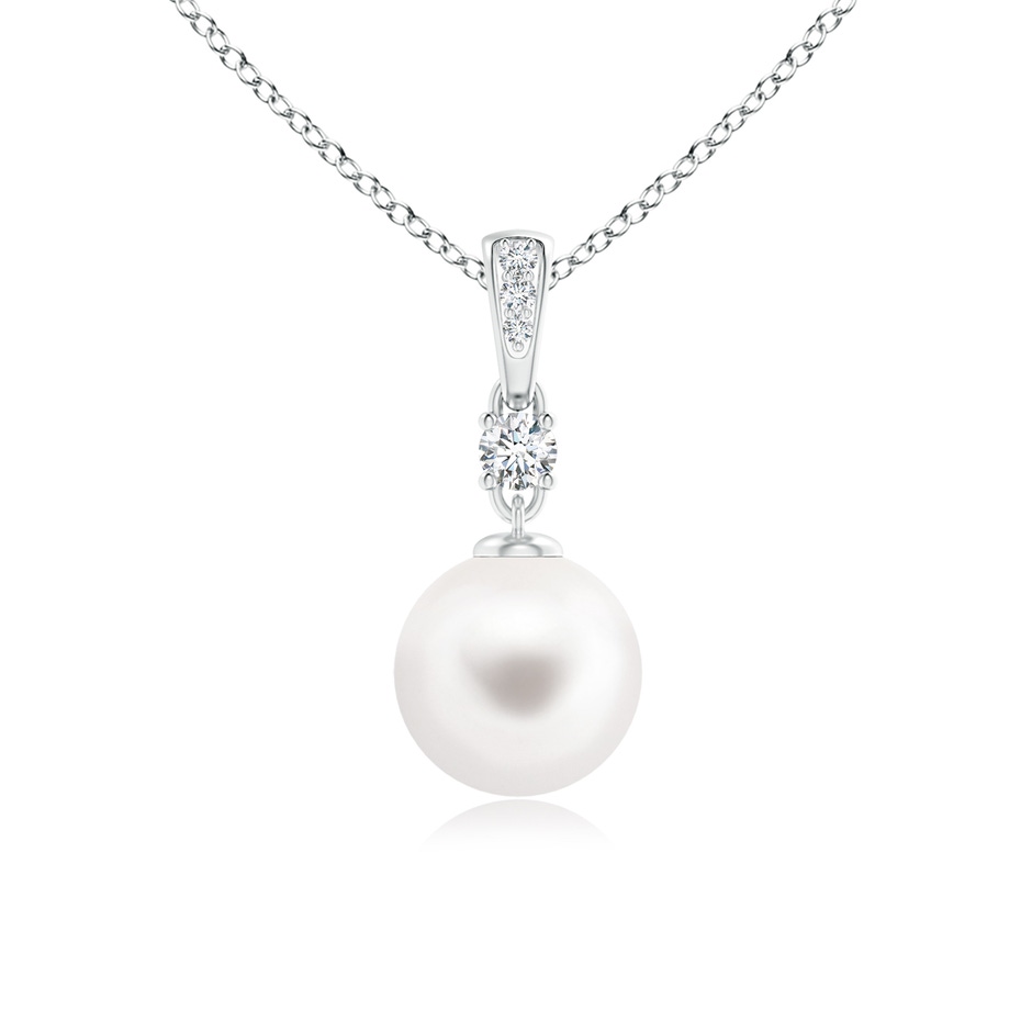 8mm AA Freshwater Pearl Pendant Necklace with Diamonds in White Gold 