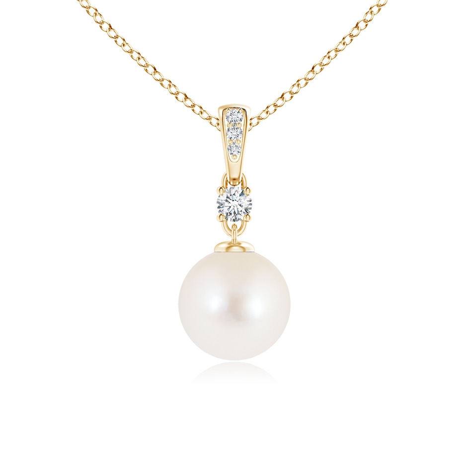 8mm AAA Freshwater Pearl Pendant Necklace with Diamonds in Yellow Gold 