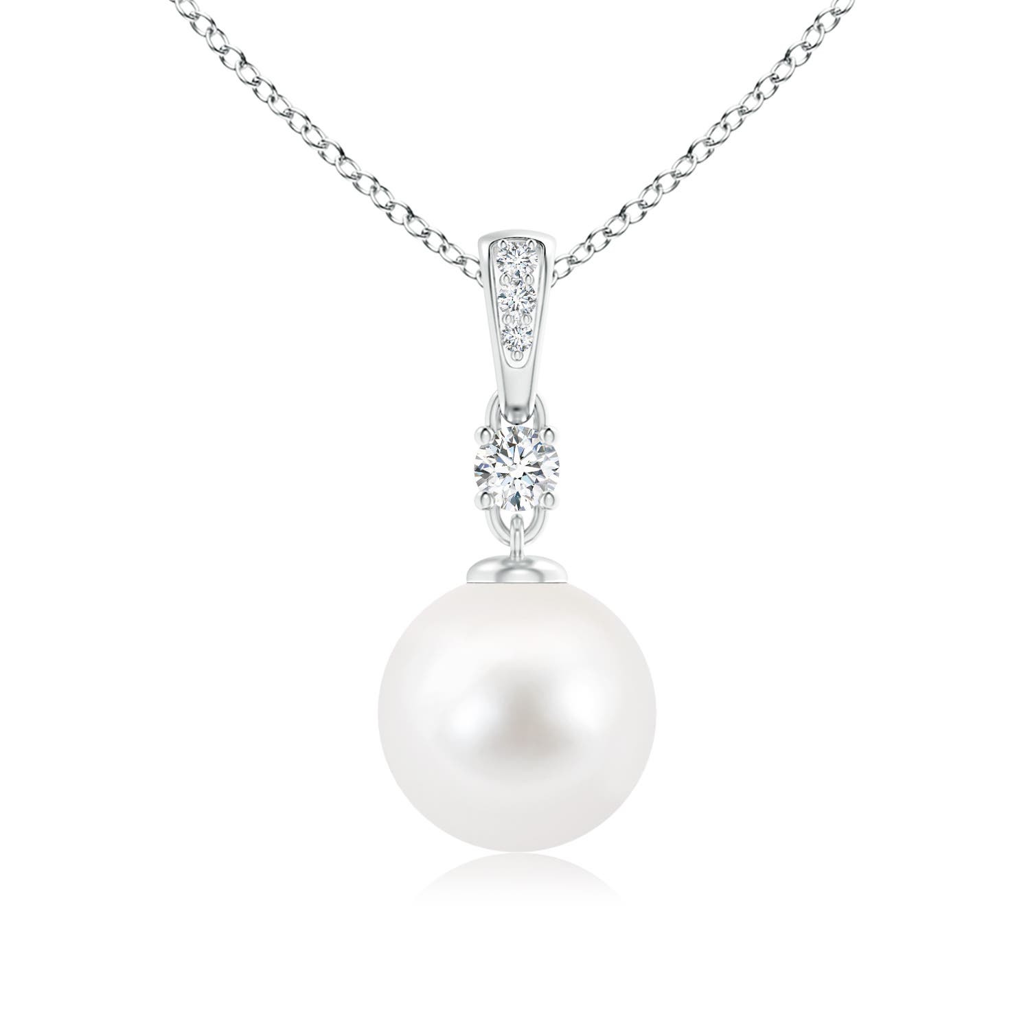 9mm AA Freshwater Pearl Pendant Necklace with Diamonds in S999 Silver
