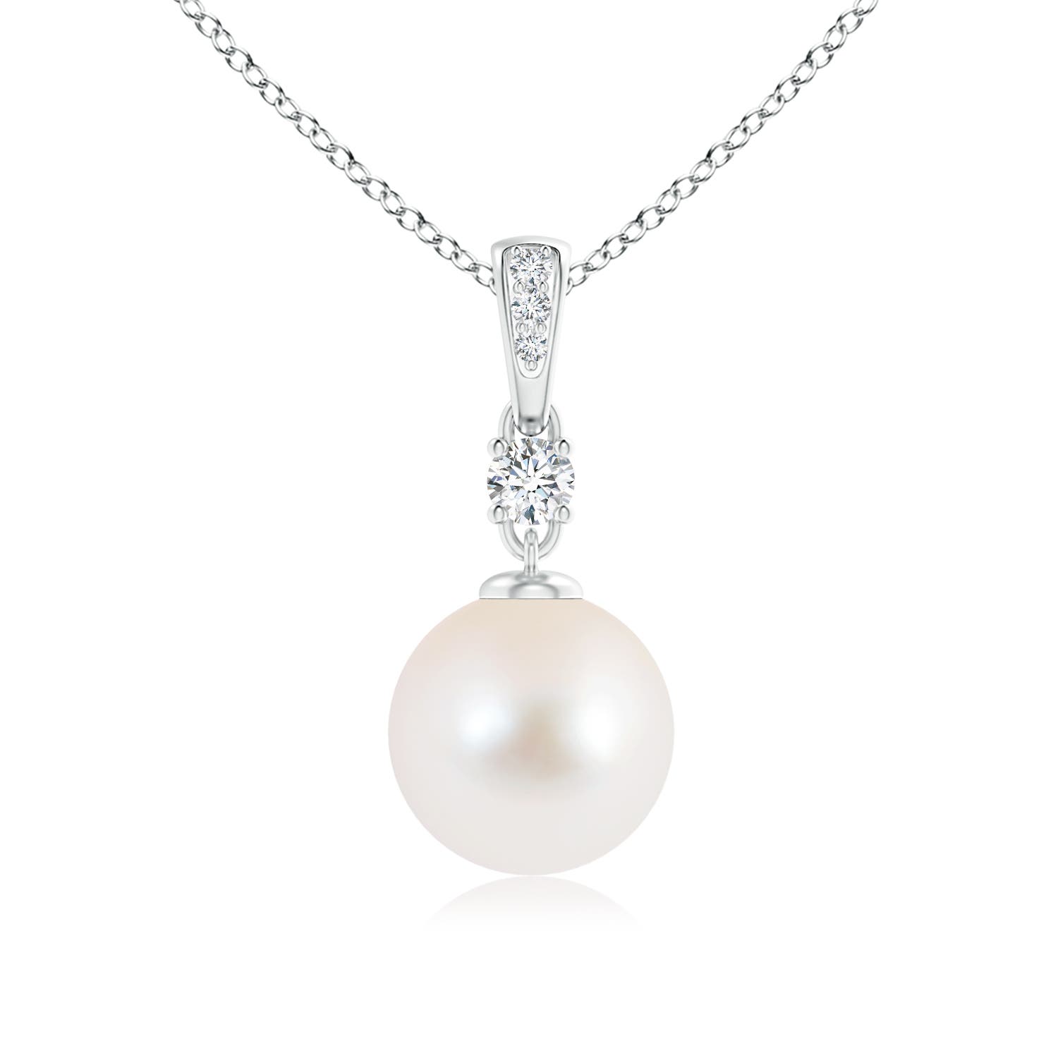 Angara 9 MM Freshwater Pearl Pendant Necklace with Diamonds in Silver
