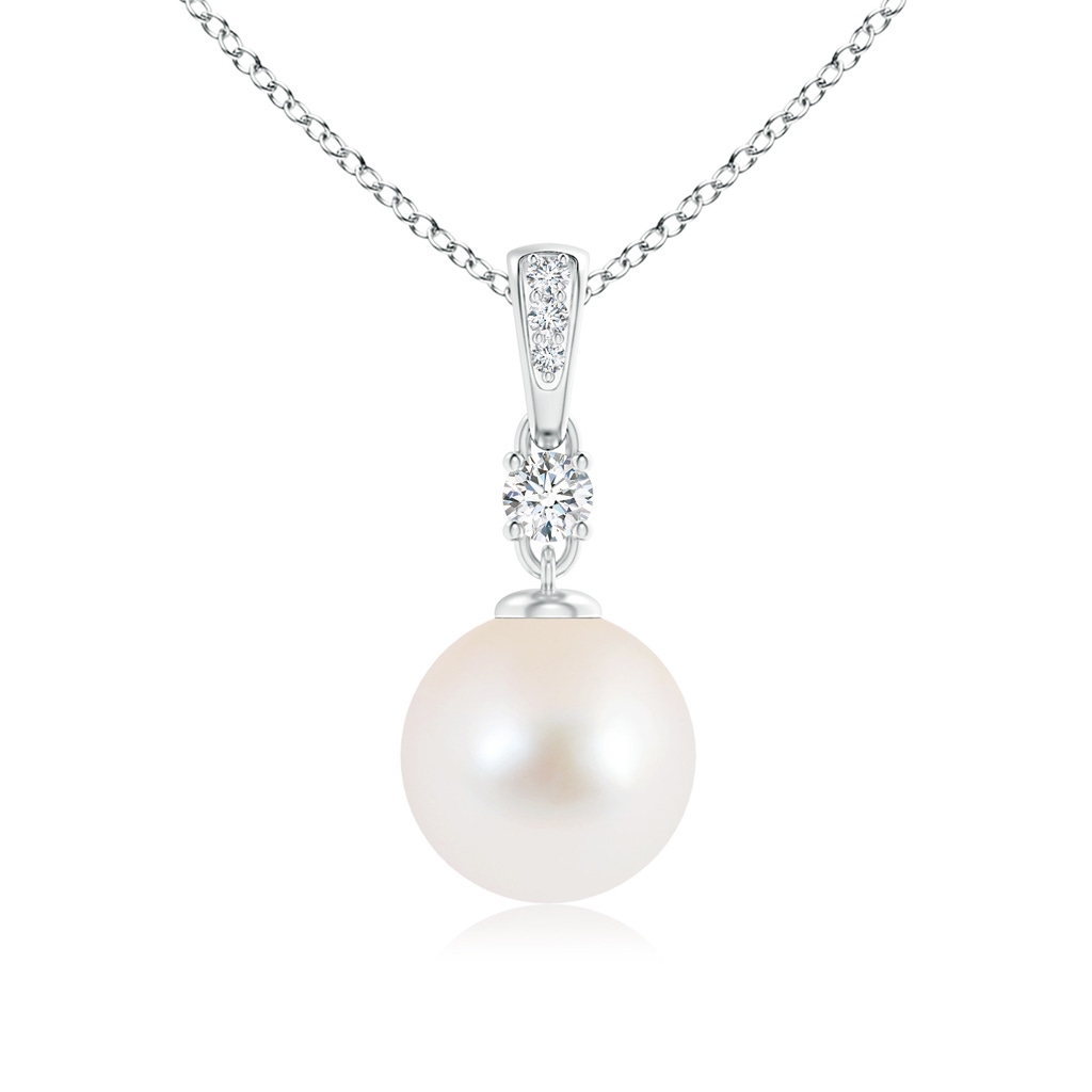 9mm AAA Freshwater Pearl Pendant Necklace with Diamonds in White Gold