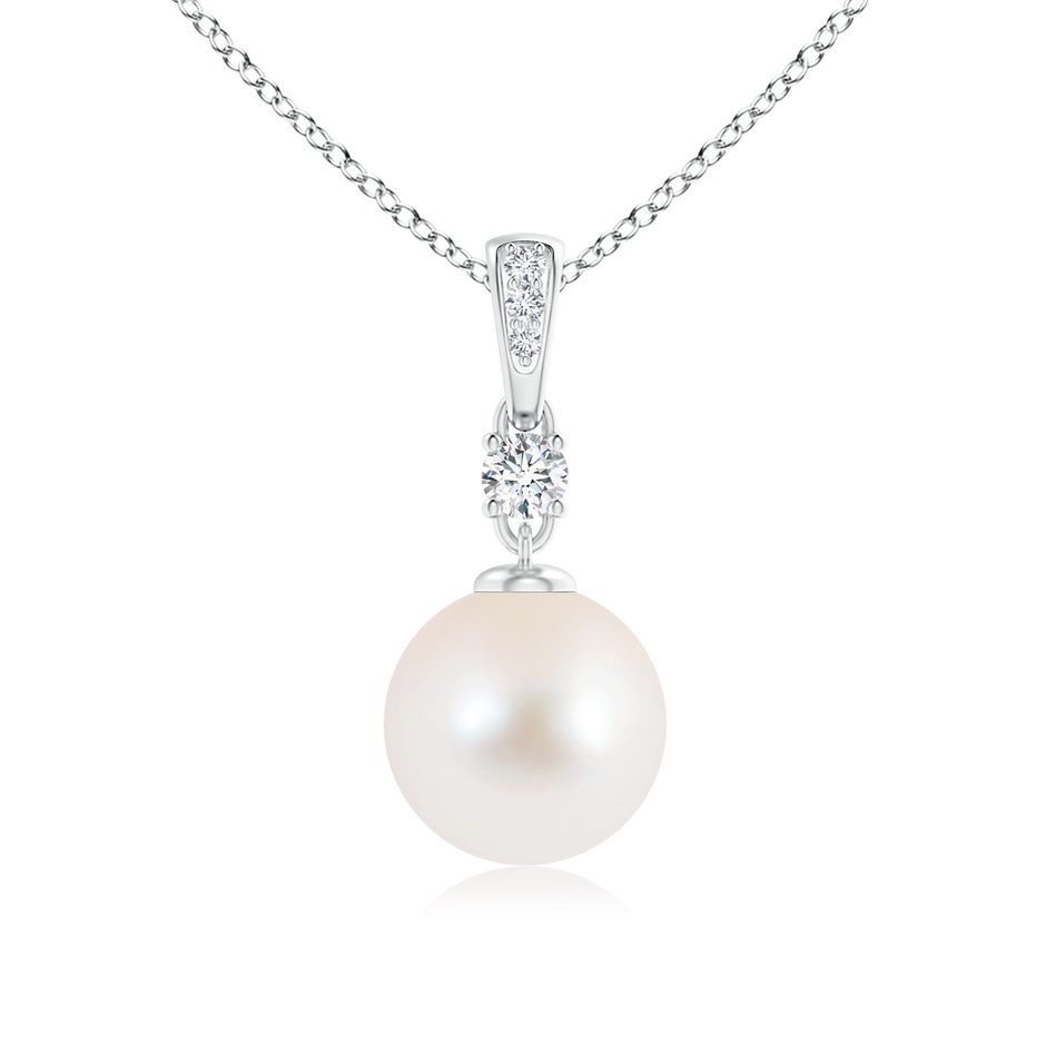 9mm AAA Freshwater Pearl Pendant Necklace with Diamonds in White Gold 