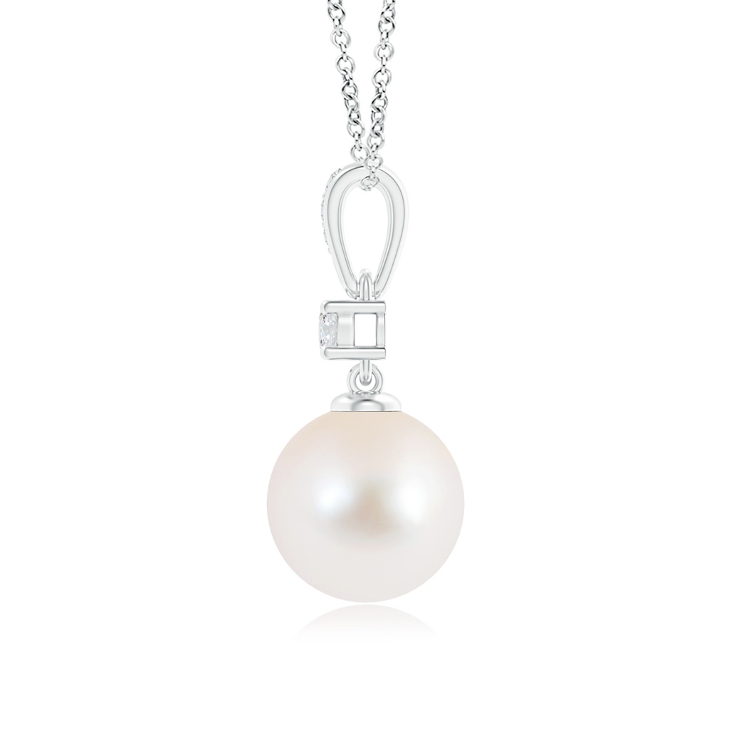 9mm AAA Freshwater Pearl Pendant Necklace with Diamonds in White Gold Product Image