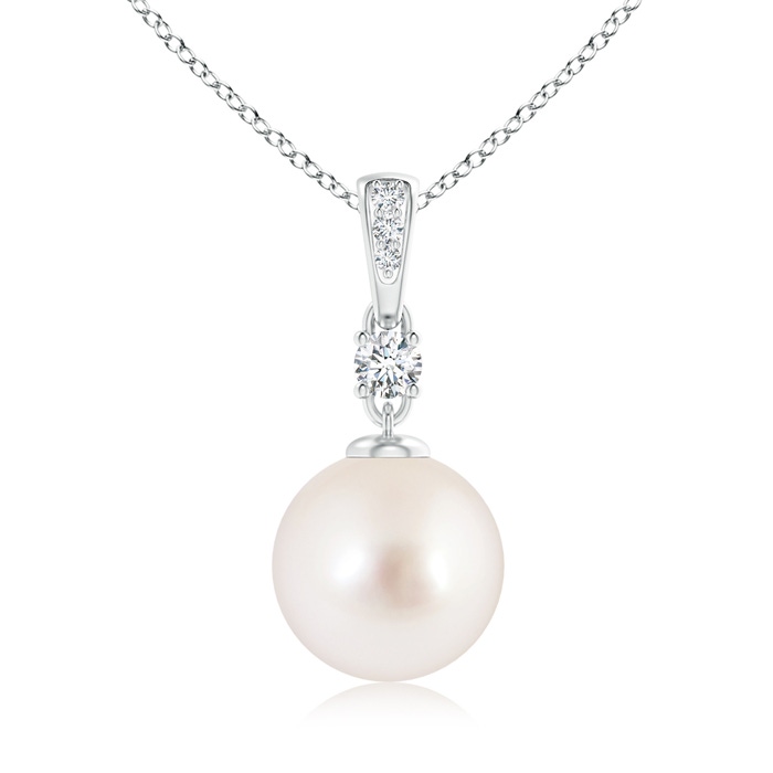 10mm AAAA South Sea Pearl Pendant Necklace with Diamonds in S999 Silver
