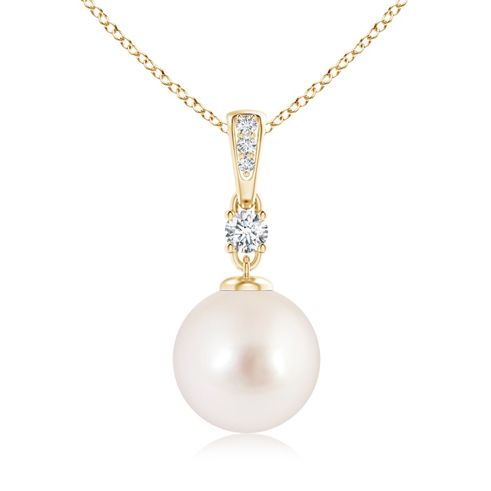 10mm AAAA South Sea Pearl Pendant Necklace with Diamonds in Yellow Gold