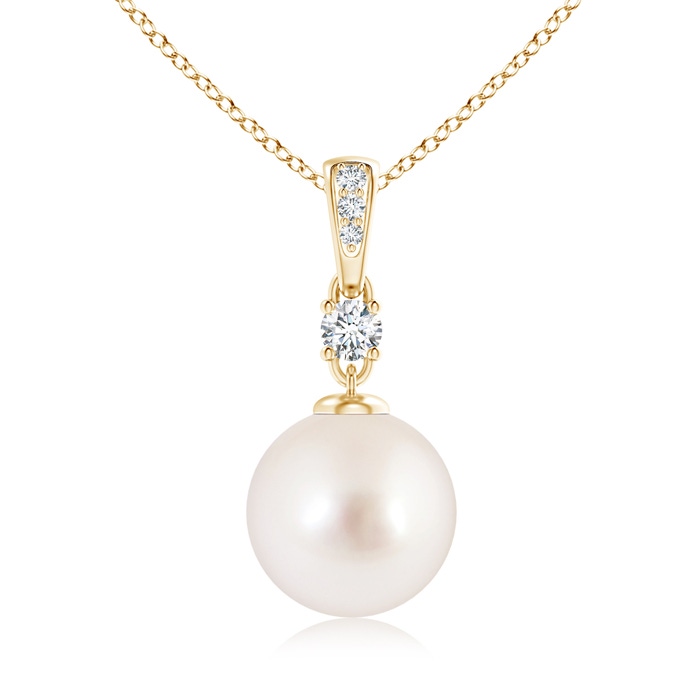 10mm AAAA South Sea Pearl Pendant Necklace with Diamonds in Yellow Gold 
