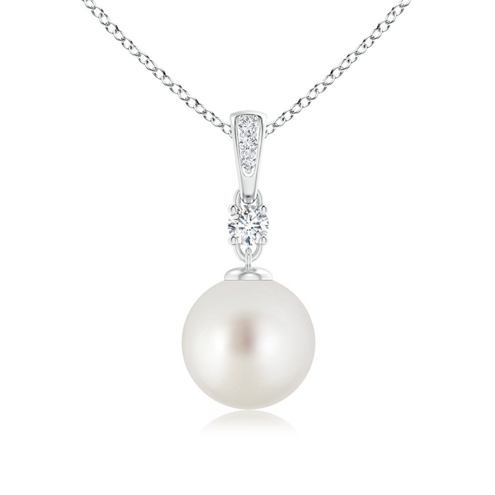 9mm AAA South Sea Pearl Pendant Necklace with Diamonds in White Gold 