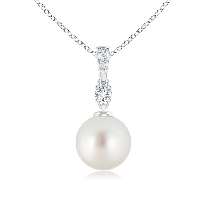 9mm AAA South Sea Pearl Pendant Necklace with Diamonds in White Gold