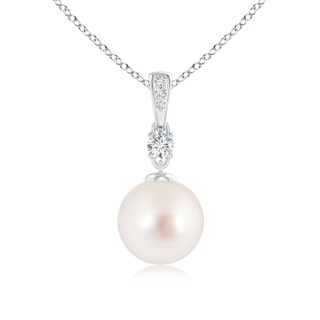 9mm AAAA South Sea Pearl Pendant Necklace with Diamonds in S999 Silver