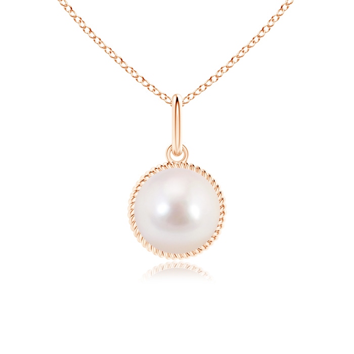 8mm AAAA Solitaire Akoya Cultured Pearl Pendant with Twisted Rope in Rose Gold