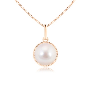 8mm AAAA Solitaire Akoya Cultured Pearl Pendant with Twisted Rope in Rose Gold