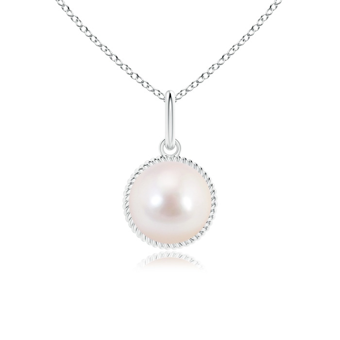 8mm AAAA Solitaire Akoya Cultured Pearl Pendant with Twisted Rope in S999 Silver