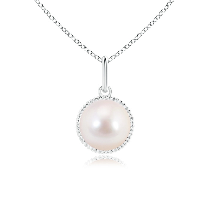 8mm AAAA Solitaire Akoya Cultured Pearl Pendant with Twisted Rope in White Gold