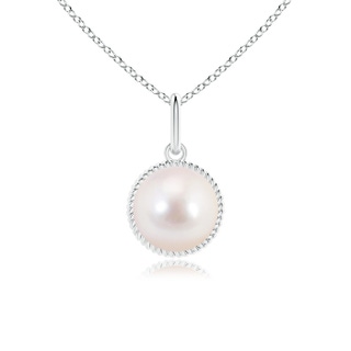 8mm AAAA Solitaire Akoya Cultured Pearl Pendant with Twisted Rope in White Gold